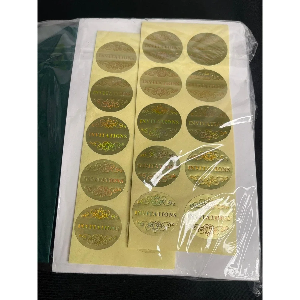 Teal‎ Laser Cut Invitation Cards with Gold Seal Stickers Set of 50